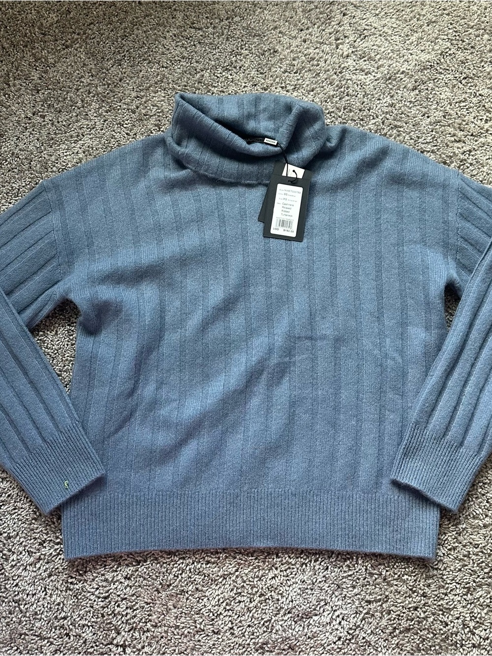 Nordstrom Slate Blue 100% Cashmere Ribbed Turtleneck Sweater